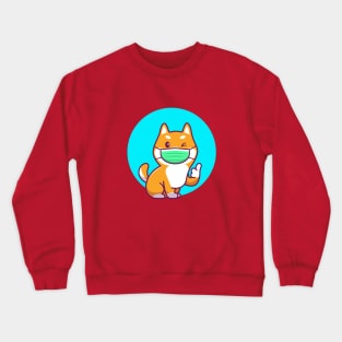 Cute Shiba Inu Wearing Mask With Thumbs Up Cartoon Crewneck Sweatshirt